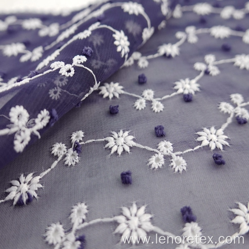 Woven 100% Polyester Tulle Embroidered Fabric